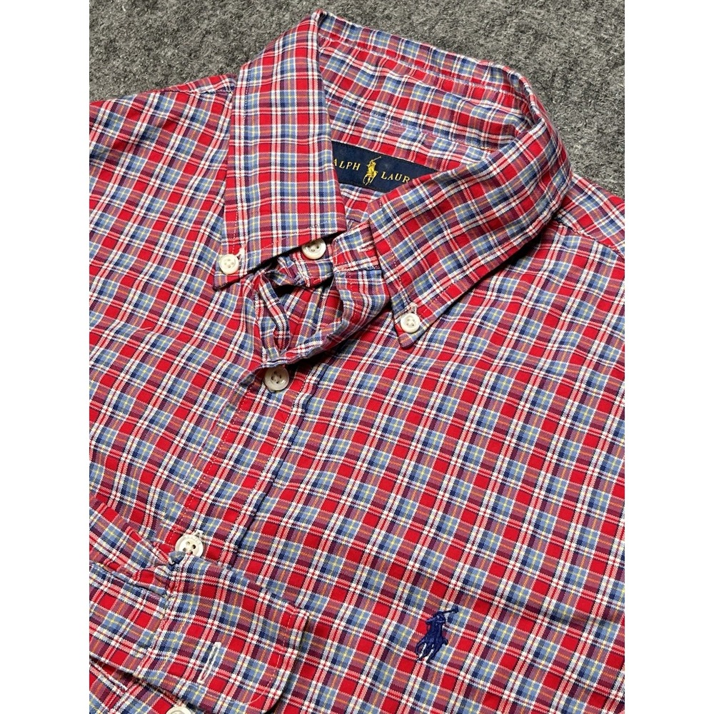 Polo Ralph Lauren Button Shirt Men Medium Long Sleeve Plaid Preppy Pony Y2K EUC